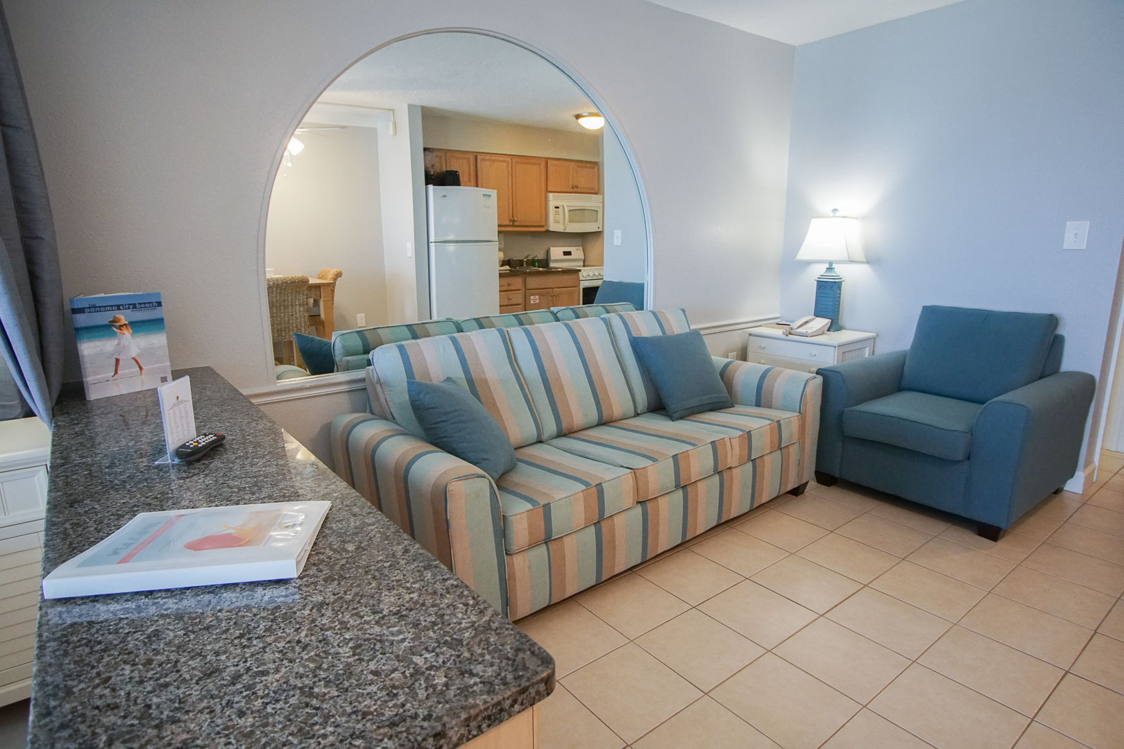 A cozy studio unit with a living room area at VRI's Panama City Resort & Club in Florida.